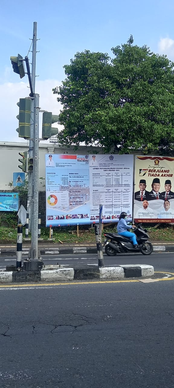 Baliho Tansparansi Peraturan Desa Tegal Kertha Tentang Anggaran Pendapatan dan Belanja Desa Tahun 2025, dan Peraturan Desa Tegal Kertha Tentang Laporan Pertanggungjawaban Realisasi APB Desa Tahun Anggaran 2024.